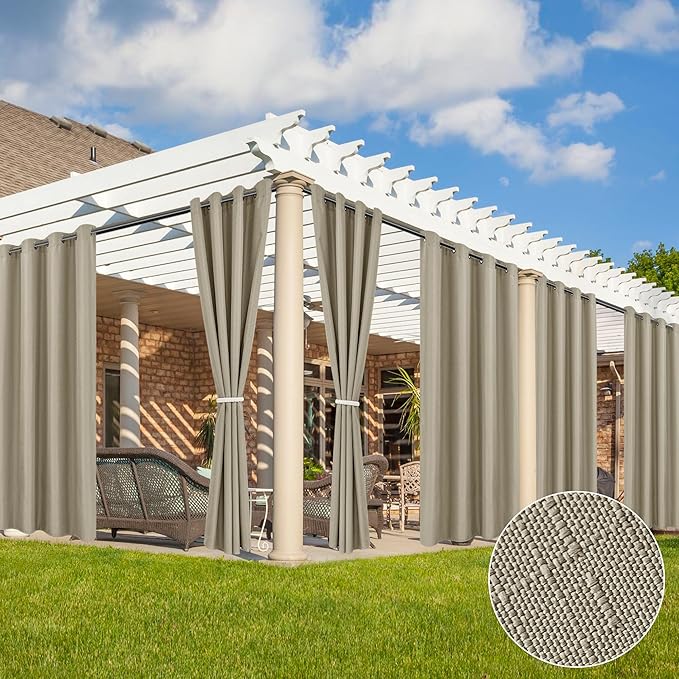 HolidayIdeas 6 Panels Linen Outdoor Curtains for Patio Waterproof Taupe Outside Curtains 54"x95"-Indoor/Outdoor Gazebo Curtains Weighted Weatherproof, Privacy for Pergola, Porch, Cabana, Backyard