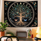 Lunerfex Tree of Life Tapastry Sun and Moon Tapastry Flower Boho Tree Mandala Wall Hanging for Bedroom and Living Room Decor Green Tree 44×60 Inches