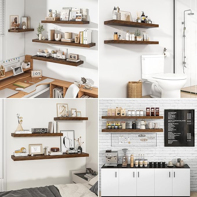 RICHFOCUS 40Inch Floating Shelves for Wall 2 Pack Shelves for Bedroom|Kitchen|Bathroom Wall Mounted Rustic Wood Floating Shelf with Invisible Brackets for Books|Storage|Decor, Rustic Brown