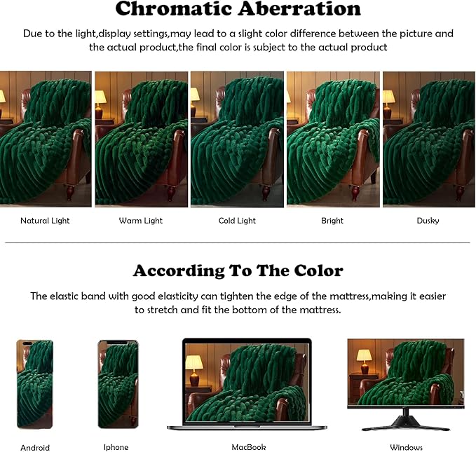 NEWCOSPLAY Faux Fur Throw Blanket Dark Green 3D Ribbed Plush Thick Warm Blanket for Couch Sofa Bed 850GSM (Dark Green Ribbed, Throw(50"x60"))