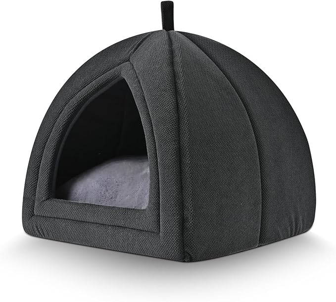 Amazon Basics Cat Cave Bed, 2-in-1 Foldable House for Indoor Cats, with Washable Cushion and Non-Slip Base, 15 x 15 Inches, Small