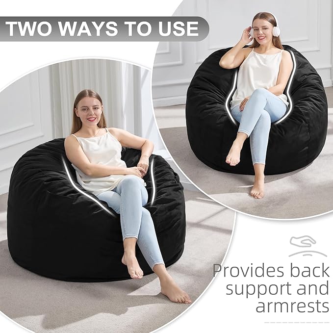 Hobestluk 3FT Bean Bag Chair Giant Bean Bag Chairs for Adults Large Bean Chairs with Removable Cover, Beanbag Chair with Filler, Adult Bean Bag Chairs for Living Room, Bedroom
