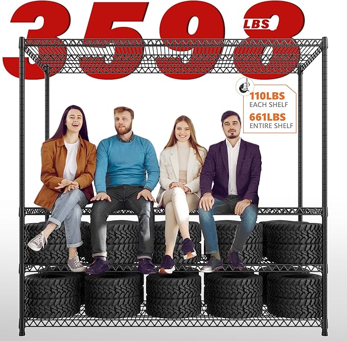 REIBII 60''W X 82.6" H Steel Heavy Duty Wire Shelving Unit with Wheels, 6-Tier Adjustable Storage Shelves 3598LBS Commercial Metal Shelves for Pantry, Garage, College Dorm School Industrial Shelving