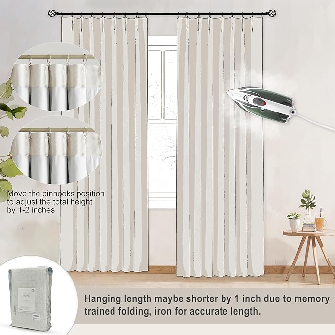 Vision Home Natural Pinch Pleated Full Blackout Curtains Linen Blended Room Darkening Window Curtains 90 inch for Living Room Bedroom Thermal Insulated Pinch Pleat Drapes with Hooks 1 Panel 60"Wx90"L