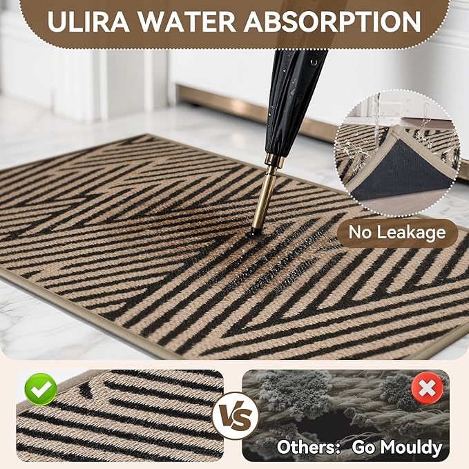 Front Door Mat Outside Entrance, Non Slip Rubber Backing, Trap Dirt and Moisture, Easy Clean Low Profile Welcome Floor Mats for Patio Porch Indoor Outdoor Entry Mat, 24x35 Inch, Brown
