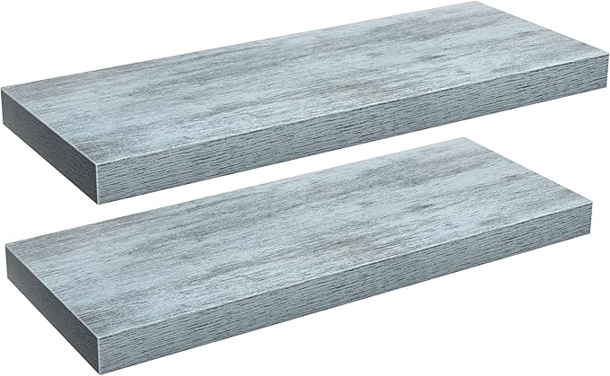 Sorbus Floating Shelves - 2 Pack 24 X 9 Inch Rustic Blue Wall Shelves for Bedroom, Kitchen, Living Room, Bathroom Shelves, Home Decor - Extra Long Floating Shelf for Trophy, Books Frames, Toilet Paper