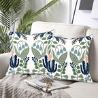 Alysheer Summer Floral Embroidered Decorative Throw Pillow Covers 18"x 18" Set of 2, Farmhouse Navy Blue Flowers Green Leaves Tufted Patterned Cotton Cushion Cases for Couch Bed Living Room Decor