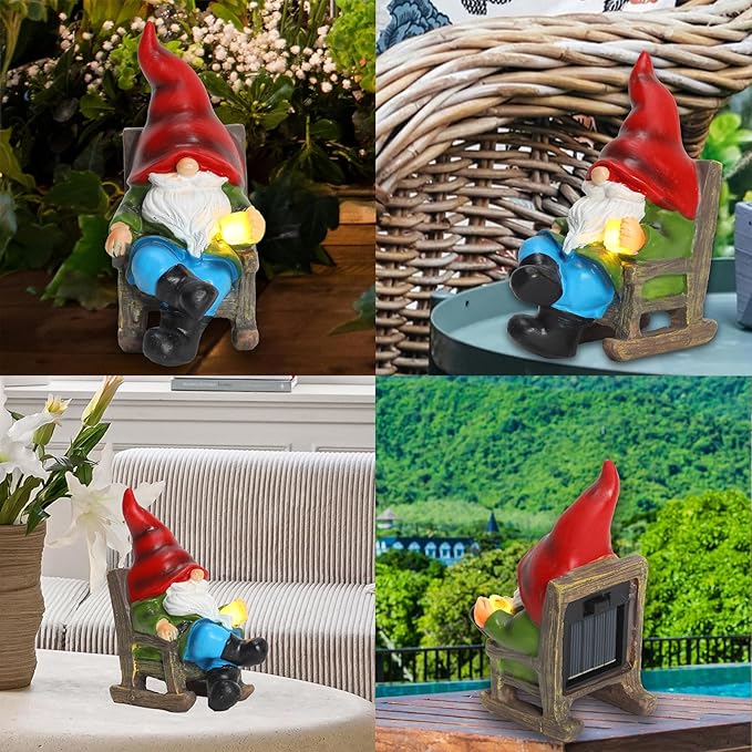 Garden Gnome Statue Solar Light Miniature Outdoor Decor Gnome Figurine for Outdoor Indoor Home Lawn Yard Balcony Porch Patio for Women Mom Grandma 3.54"x2.36"x4.72"
