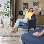 VINGLI Mid Century Modern Accent Chair, Navy Blue Fabric Accent Chairs for Living Room, Upholstered Armchair with Scooped Arms for Bedroom, Apartment, Studio, Office, Waiting Room