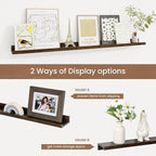 Picture Ledge Shelf, Solid Pine Wood Floating Shelves Set of 2, 40 Inches Nursery Book Shelves for Toys Storage, Kids Bookshelf Wall Mounted for Living Room Bedroom Decor Books Photo Frames, Walnut