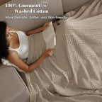 PHF 100% Cotton Waffle Weave Blanket Queen Size, Soft Lightweight Breathable Cozy Summer Blankets for Bed, Luxury Aesthetic Woven Bedding for Home Decor, 90"x90", Simply Taupe