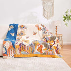 Boho Throw Blanket, 100% Cotton Ultra Soft Luxury Throw Rustic Quilt, 60"x80" Floral Bird Butterfly Farmhouse Decor Bed Blankets, All Season Rustic Reversible Bohemian Throw for Bed - Yellow