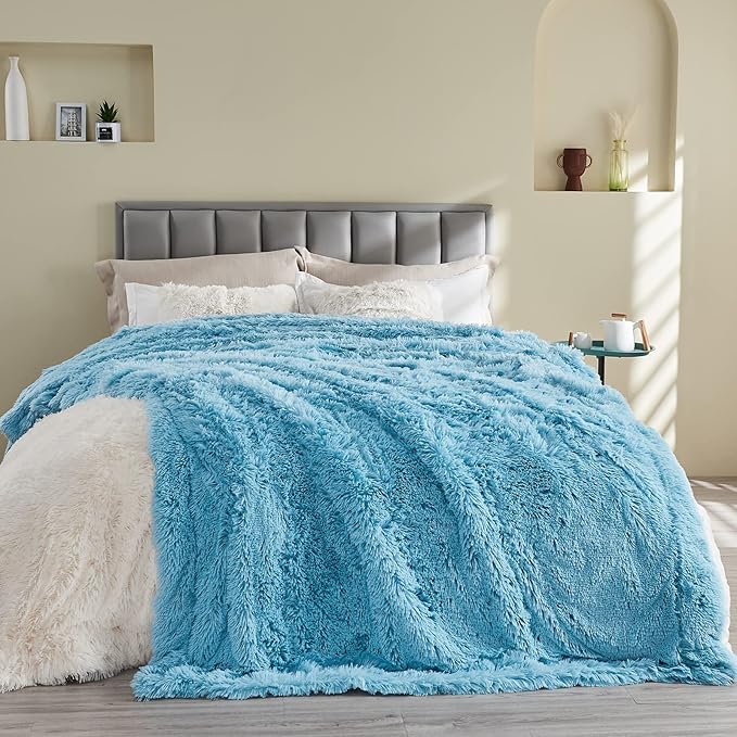 GONAAP Fuzzy Faux Fur Throw Blanket Sky Blue Super Soft Cozy Plush Fuzzy Shaggy Blanket for Couch Sofa Bed (Sky Blue, Throw(50"x60"))