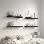 Brown Wood Floating Shelves for Wall Rustic Wall Shelves for Bedroom Set of 6