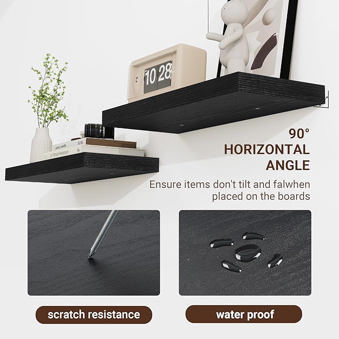 48 Inch Floating Shelves, 48"x9.25"x1.5" Inch Deep Floating Shelves for Wall, Wooden Shelves for Bathroom, Bedroom, Living Room, Black
