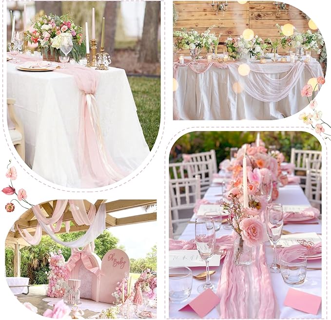 Sioloc 10 Pack Light Pink Cheesecloth Table Runner Fall Autumn Decor for Home 10ft Table Cloth for Tea Wedding Birthday Party Baby Bridal Shower Halloween Thanksgiving