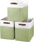 Large Fabric Storage Baskets | 50L Storage Bins, Decorative Linen Closet Baskets with Handles for Organizing, Shelf, Toys, Clothes, Home, Office, Nursery, 17x12x15Inches (Green&White)
