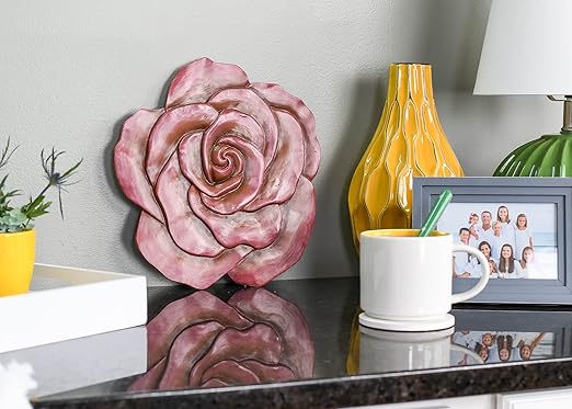 NAT & Jules Rose Flower Shaped Dimensional Indoor Outdoor 12 inch Cast Resin Decorative Garden Stepping Stone, Patio, Walkway Sculpture Yard Art, Colorful Blush