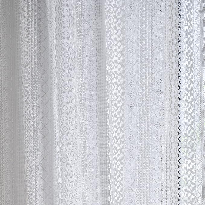 Sutuo Home Cream White Crochet Boho Curtain 84 Inches Length, Sheer Lace Handmade Tassels Knitted Window Treatment Vintage Rustic Bohemian Farmhouse Drape for Bedroom Rod Pocket 1 Panel 59" W x 84" L