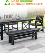 HDPE Outdoor Dining Set of 6, Patio Dining Table Set with 4 Chairs and 1 Bench, 6 Pieces HDPE Dining Set with Umbrella Hole, Outdoor Furniture Sets for Deck, Poolside, Garden, Obsidian