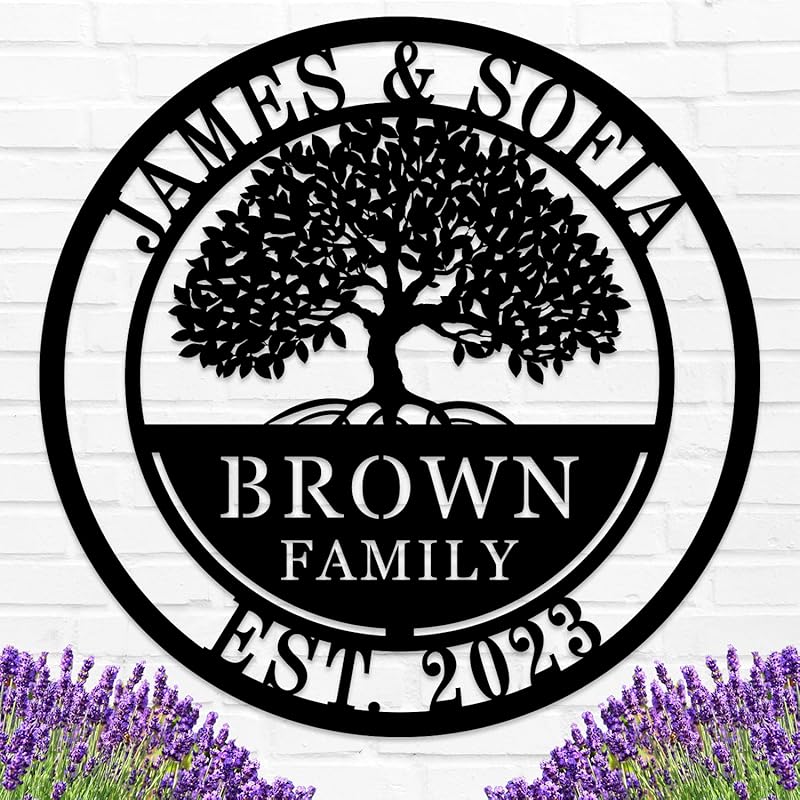 Custom Tree of Life with Roots Family Name Sign, Personalized Metal Sign