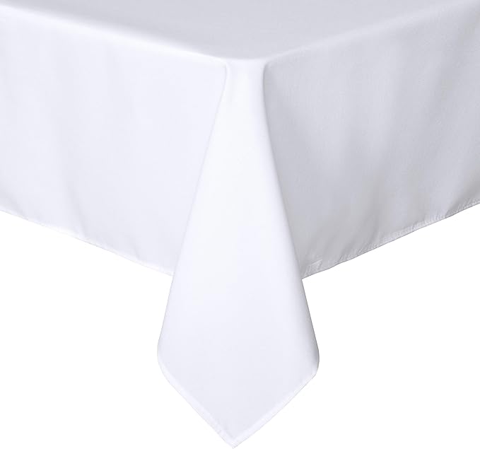 sancua Rectangle Tablecloth - 90 x 132 Inch - Water Resistant Spill Proof Washable Polyester Table Cloth, Decorative Fabric Table Cover for Dining Tables, Buffet Parties and Camping, White