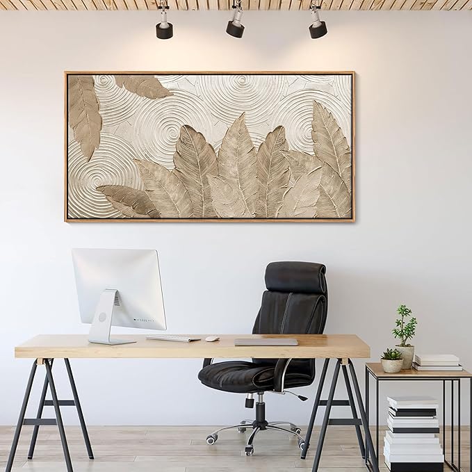 Minimalist & Modern Art for Bedroom Decor Framed Abstract Artwork for Walls Neutral & Contemporary Beige Wall art - Artwork for Living Room and Boho Style Large Abstract Wall Art 24×48IN