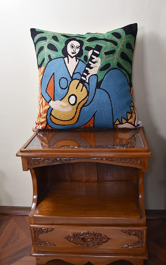 The Music Matisse Decorative Pillow Cover Handembroidered Wool 18x18