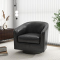 Swivel Barrel Accent Chair, Modern Round Faux Leather Arm Chair for Living Room, Bedroom, Comfy Club Reading Chairs for Adults(Faux Leather, Black Grey, Set of 1)
