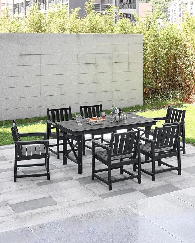 Patio Dining Chair Set of 2, HDPE Outdoor Dining Chair, Ergonomic HDPE Dining Chairs with Deep Seating, All Weather Outdoor Chairs Furniture for Backyard, Deck, Garden, Poolside, Obsidian