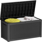 260 Gallon Deck Box XXL Large Outdoor Storage for Patio Furniture,Outdoor Cushions,Garden Tools and Pool Supplies,Waterproof,Resin,Lockable(Black Rattan)