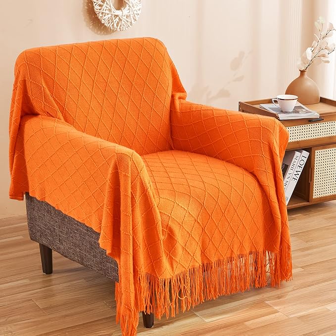 inhand Fall Throw Blanket Burnt Orange for Couch, Soft Living Room Home Decor Knitted Twin Size Blanket, Outdoor Lightweight Breathable Summer Blanket, Farmhouse Warm Woven Decorative, 60"x80"