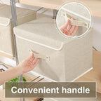 Storage Boxes, Collapsible Storage Bins with Lids, Cotton and linen cloth Storage Baskets with Handle, for Books, Closet, Bedroom, Home, 15x9.8x9.8 in, Grey and Beige
