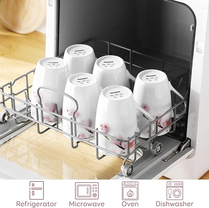 VEWEET Large Coffee Mugs Set of 6, 16 OZ Coffee Cups Set with Handle, Floral Mug Sets Ceramic Cup Set for Kitchen, Microwave& Dishwasher Safe, Series ANNIE