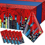 Oudain 5 Pcs Spider Tablecloth 108 x 54 in Red and Blue Plastic Disposable Table Covers City Web Theme Birthday Party Decorations Large Table Cloths for Party Indoor Outdoor (Classic)
