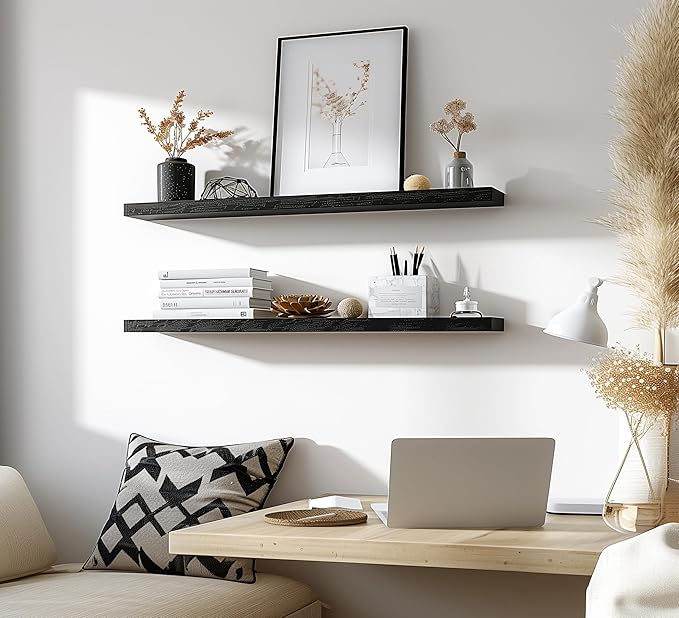 48 Inch Floating Shelves for Wall Rustic Black Wood Wall Shelves for Bedroom Set of 4