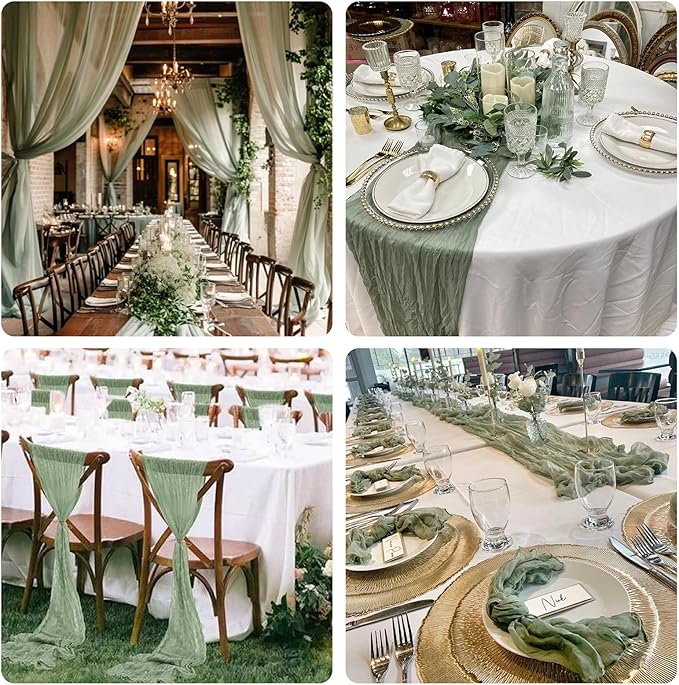 Sioloc 5 Pack Sage Green Cheesecloth Table Runner Fall Autumn Decor for Home 10ft Table Cloth for Tea Wedding Birthday Party Baby Bridal Shower Halloween Thanksgiving