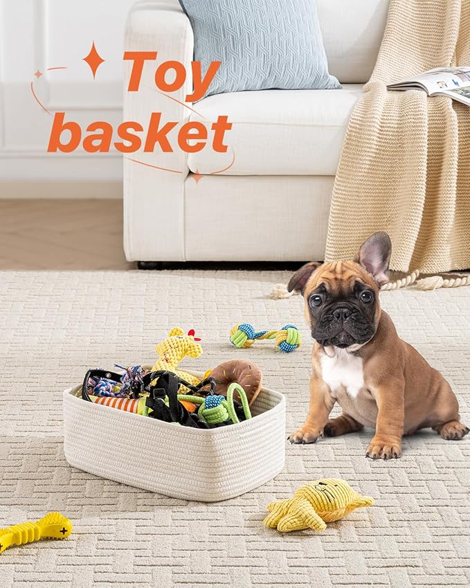 KALLAX Small Woven Basket, 13.5 x 9.5 x 5 Inches, Storage Basket for Organizing, Cute Small Rope Shelf Closet Cube Storage Bins Baskets for Shelves, Dog Toy Gift Baskets Empty, 3 Packs, Off White