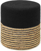 REDEARTH · Cylindrical Pouf Ottoman - Braided Pouffe Accent Sitting Round Footrest for Living Room, Bedroom, Nursery, kidsroom, Patio, Gym; 70% Cotton 30% Jute, (14.5x14.5x16; Black Natural)