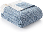 Snuggle Sac Blue Bedding Blanket Twin Size for Bed and Sofa, Reversible Super Soft Blankets Warm Cozy Knit Blankets Fuzzy Plush for Couch, Living Room, Blue, 60x80 inches