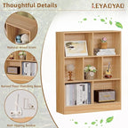 LEYAOYAO 7 Cube Bookshelf with Wood Base,Natural 3 Tier Mid-Century Modern Bookcase,Standing Wide Bookshelves Storage Organizer Shelf,Rustic Display Cabinet Book Shelves for Bedroom,Living Room