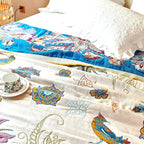 Boho Throw Blanket, 100% Organic Cotton Breathable Ultra Soft Bed Quilt Throw - All Season Floral Bird Butterfly Farmhouse Decor Blanket for Sofa Couch Chair and Gift. 50" x 60"