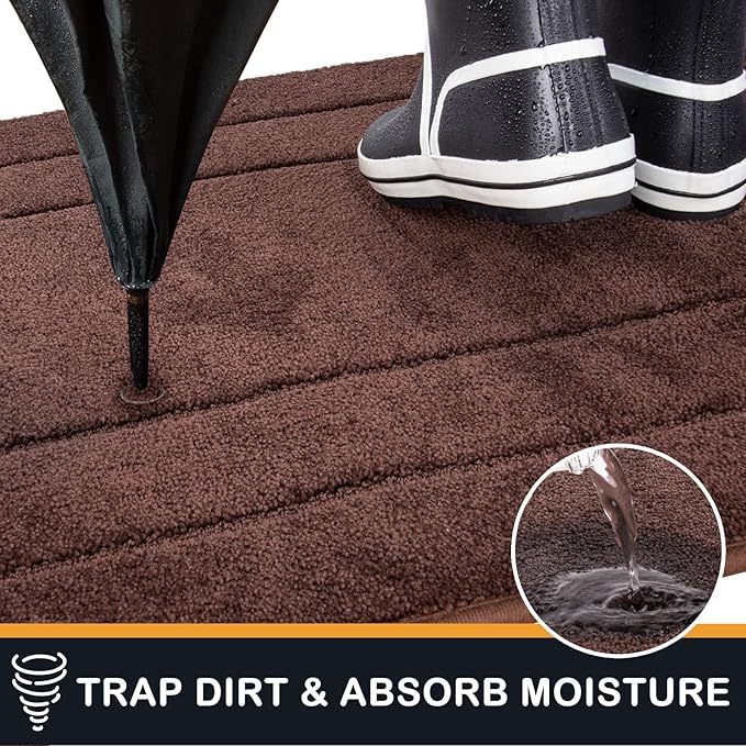 PURRUGS Dirt Trapping Door Mat 24" x 59", Non-Slip/Skid Machine Washable Entryway Rug, Dog Doormat, Super Absorbent Welcome Mat for Muddy Wet Shoes and Paws, Brown