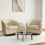 Swivel Barrel Accent Chair, Modern Round Faux Leather Arm Chair for Living Room, Bedroom, Comfy Club Reading Chairs for Adults(Faux Leather, Cream, Set of 2)