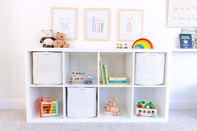 NaturalCozy 13x15x13 Kallax Storage Cubes, 3 Pack | Cotton Rope Cube Storage Bins Woven Baskets for Organizing | Kallax Insert Baskets for Shelves Organizer, Kids Toy, Pantry, Closet, Baby Nursery