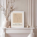 Poster Master Vintage Poster - Retro Minimalist Print - Gift for Artist, Housewarming - Flamingo, Line Drawing, Sketch, Abstract - Wall Decor for Living Room, Bedroom, 8x10 White Framed