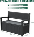 70 Gallon Outdoor Storage Box, Resin Patio Furniture with Armrest, Lockable Deck Box with Waterproof and UV Resistant for Patio Cushions, Garden Tools and Pool Supplies, Black