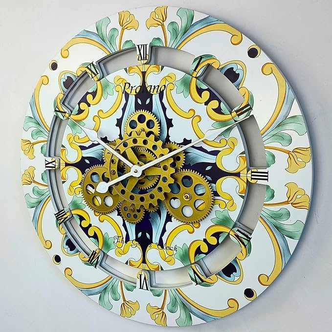 The Gears Clock 24 inches Round Italy Collection Wall Clock with Moving Gears Italy LINE (Praiano)