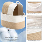 Cotton Rope Woven Storage Basket, Used for Baby Hamper Toy Organizer, Gift Baskets Empty,Kids Laundry Basket,Baby Blanket Storage. Size 15x10x8.7 Inches. (White&Khaki-3PCS)