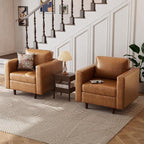 Faux Leather Oversized Accent Chair with Storage Deep Seat Single Sofa Large Reading Armchair for Living Room Bedroom Office Brown